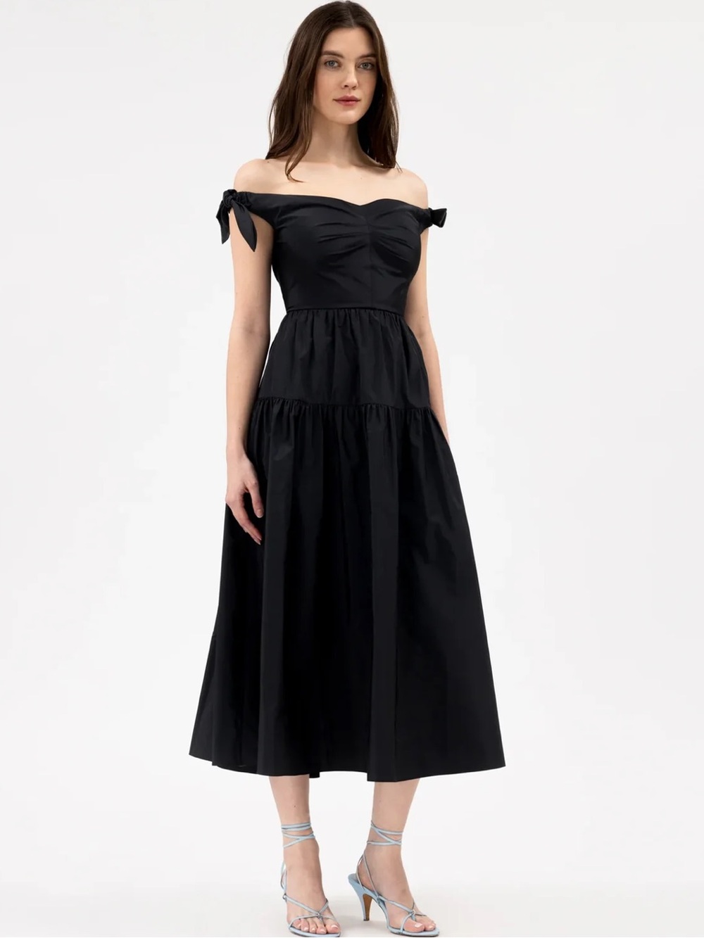 Tanya Taylor Ashland Dress Black Off-Shoulder Midi Dress size 4